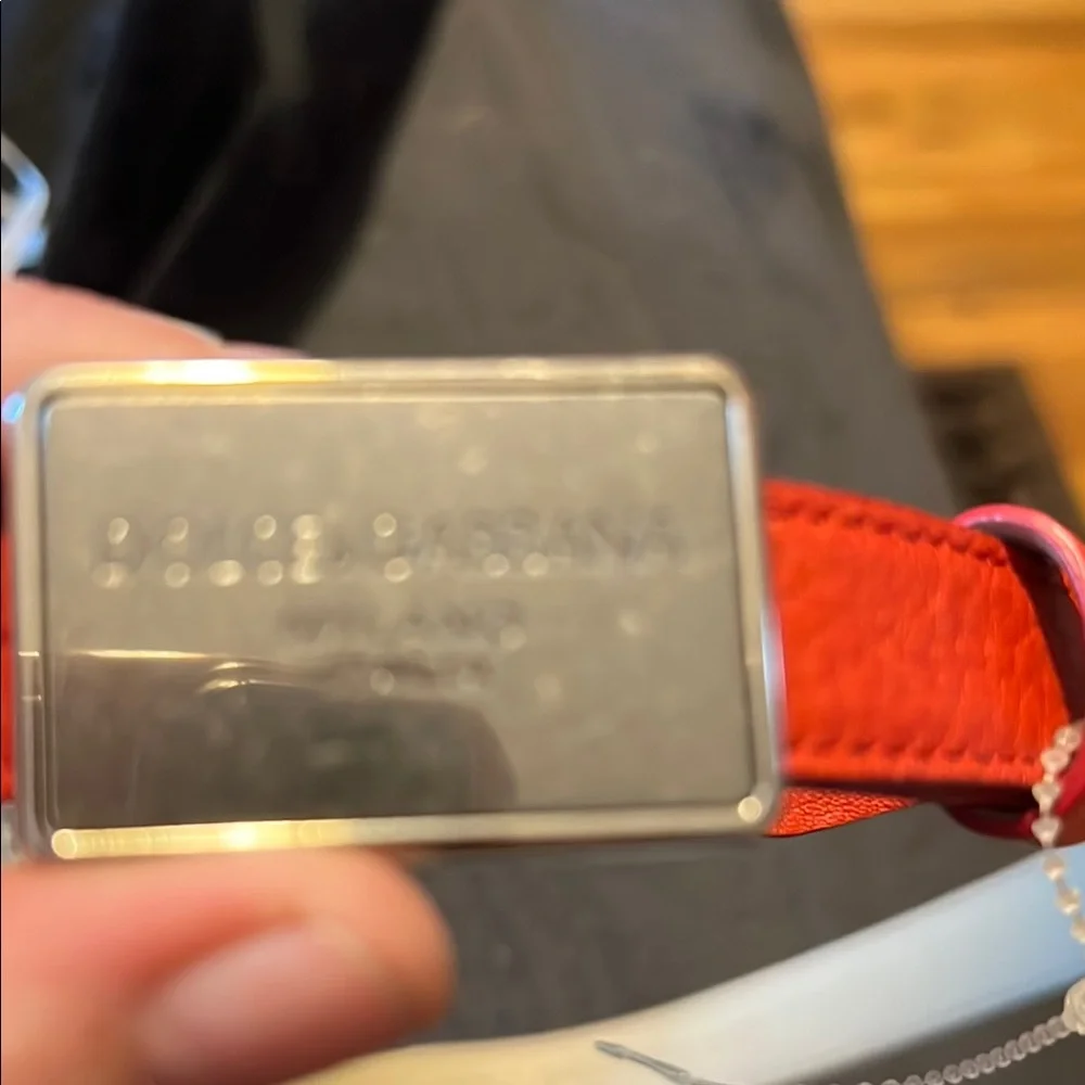 Dolce & Gabbana Red Leather Belt with Metallic Buckle - Picture 2 of 4